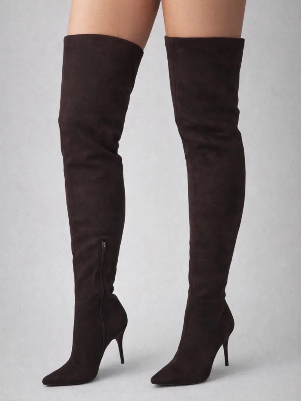 Azalea Wang Halina Chocolate Thigh High Boots – Suede Stiletto – Size 6, 7, 7.5